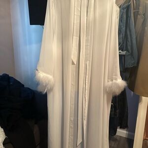 Luxurious White Satin Robe with Lace Trim